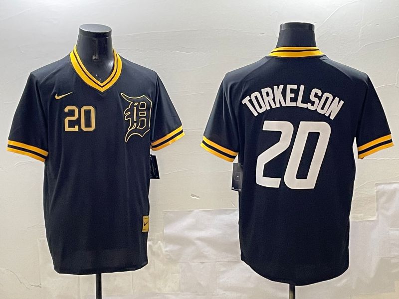 Men Detroit Tigers 20 Torkelaon Black Gold Game 2025 Nike MLB Jersey style 3
